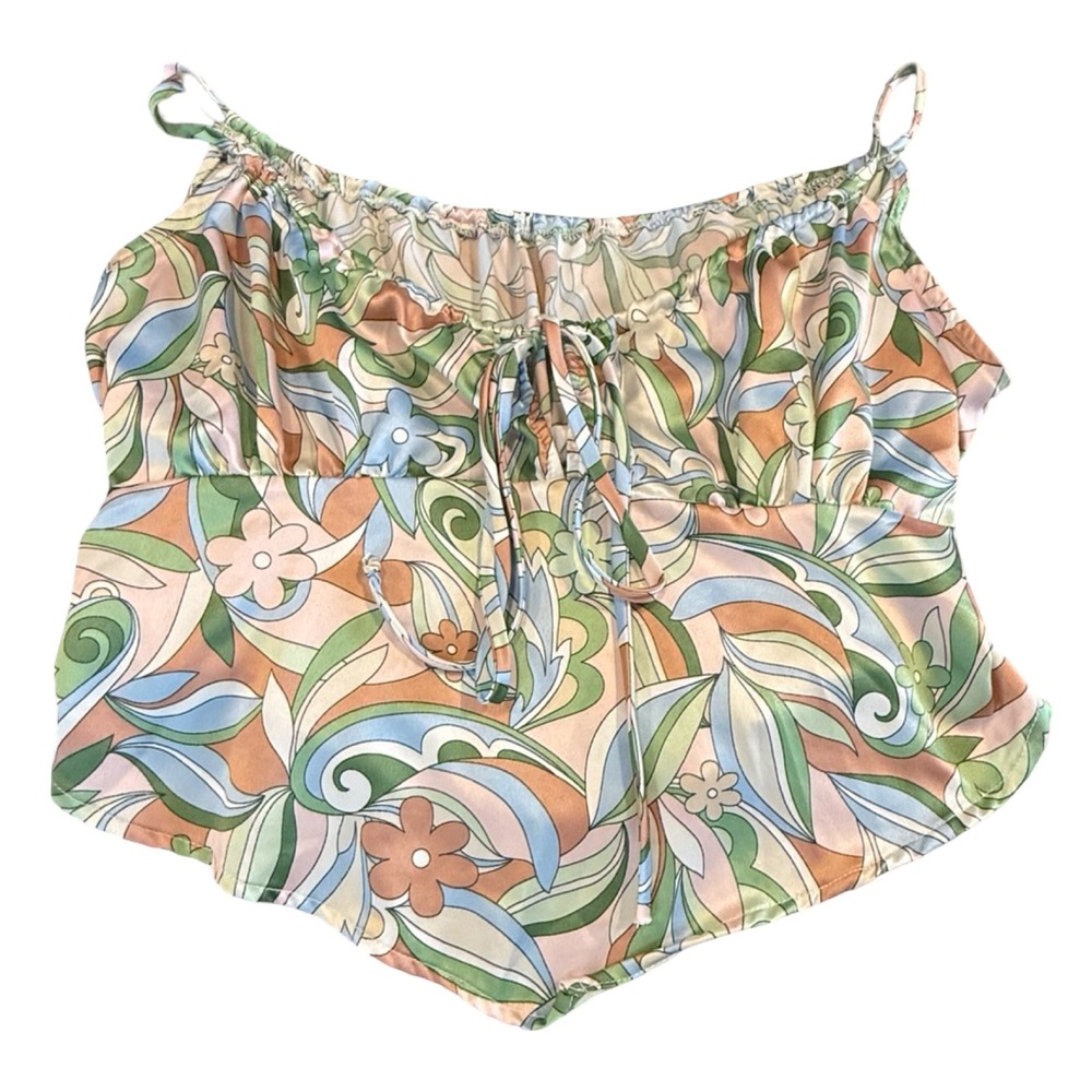Sadie & Sage Floral Boho‎ Crop Top Pastel Drawstring Peplum Women's L